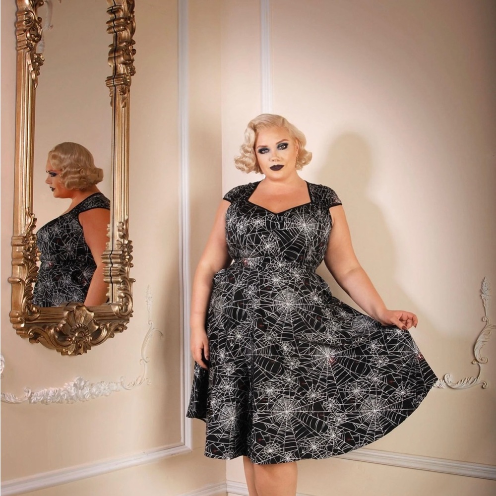 HEIDI VINTAGE A-LINE, BLACK WIDOW SPIDERWEB COTTON SATEEN | PINUP COUTURE